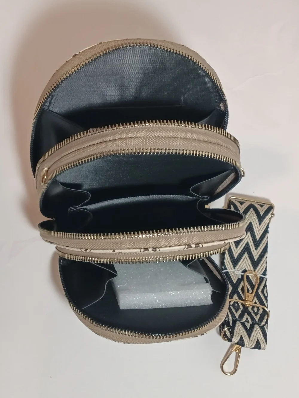 Mini Cream and Black Logo-Pattern Crossbody Bag, Essential Bags Brand New